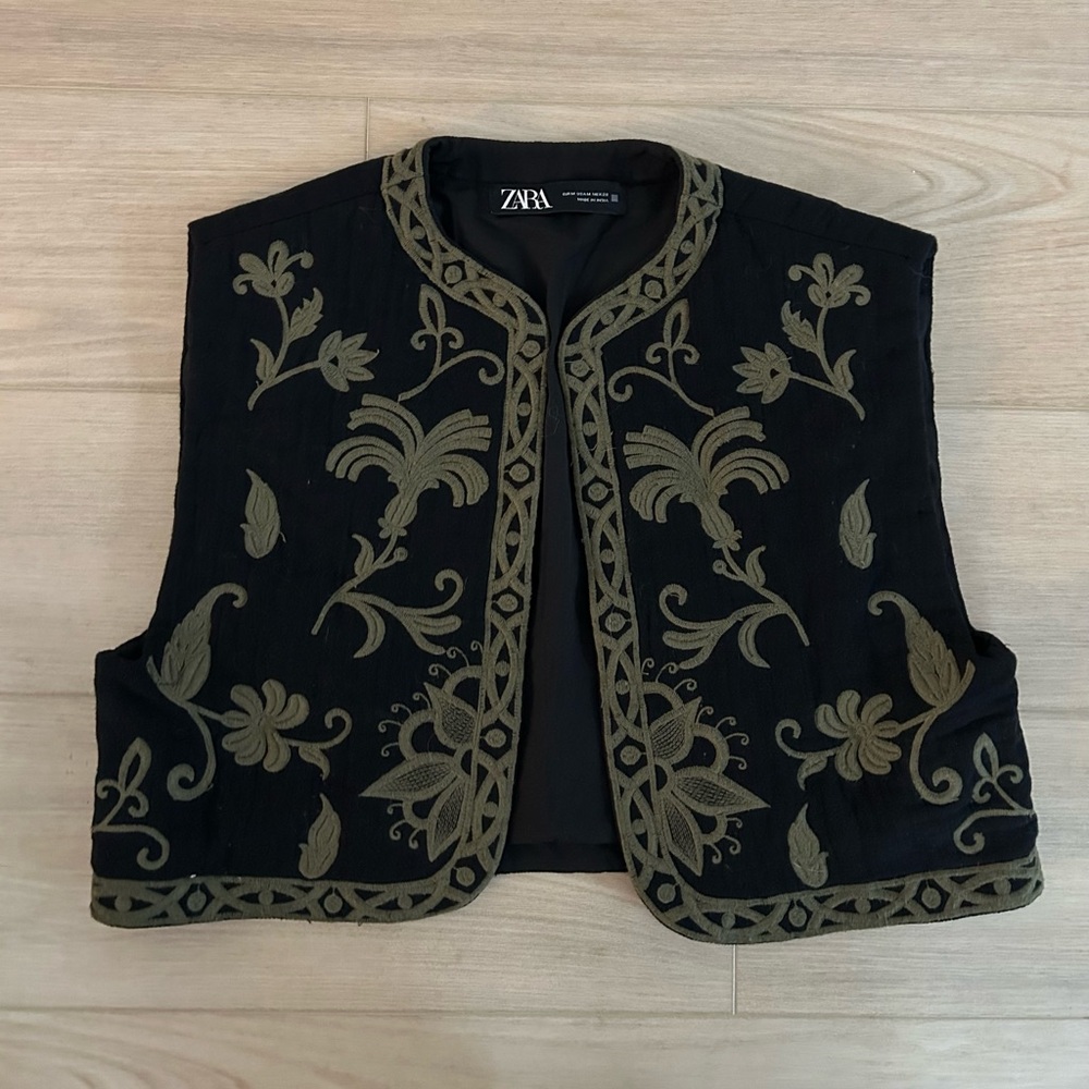 Zara Cropped Embroidered Vest